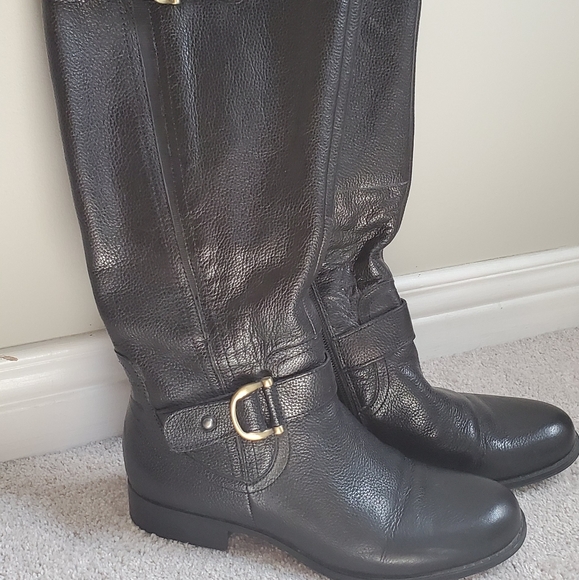 Wide calf tall black leather boots - Picture 1 of 4